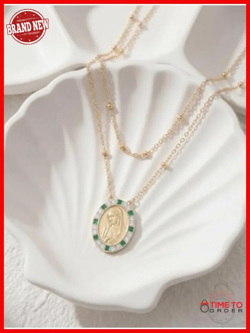 14K Gold Plated Virgin Mary Layered Cross Necklace 925 Sterling Silver